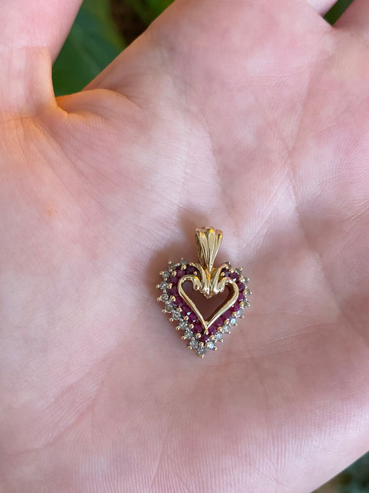 Vintage Solid 10k Diamond Ruby Heart Charm