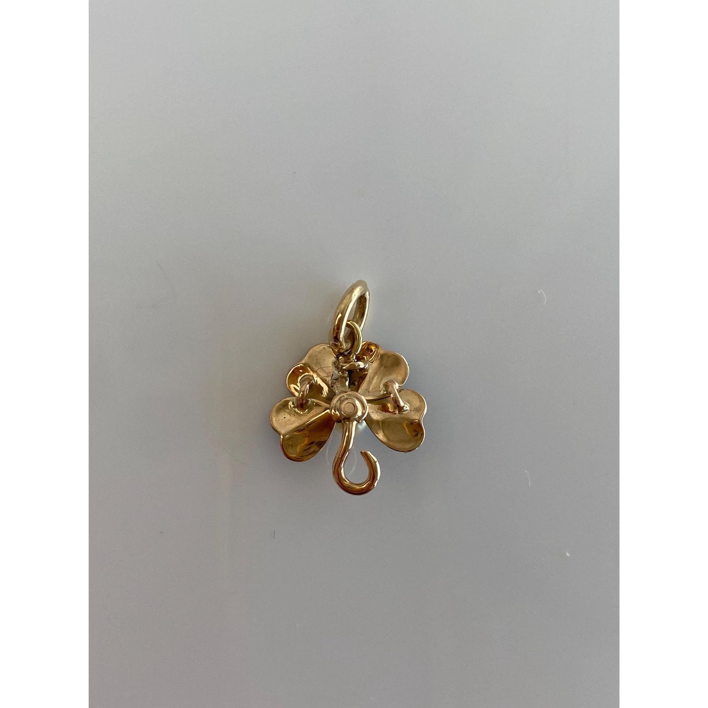 Vintage Solid 14k Yellow Gold Black Enamel Pearl Clover Stick Pin Conversion Charm