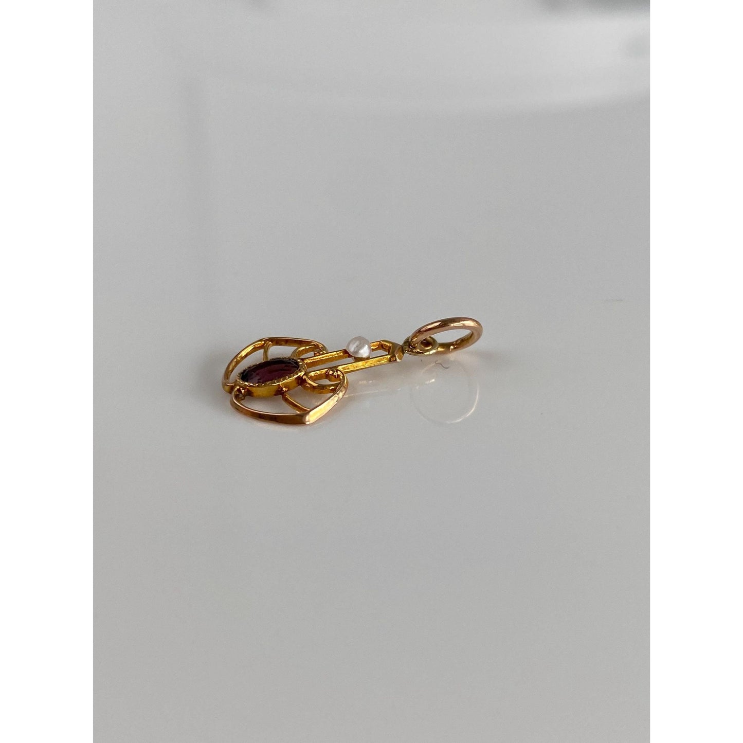 Vintage Solid 10k Yellow Gold Purple Cubic Zirconia Seed Pearl Stick Pin Conversion Charm