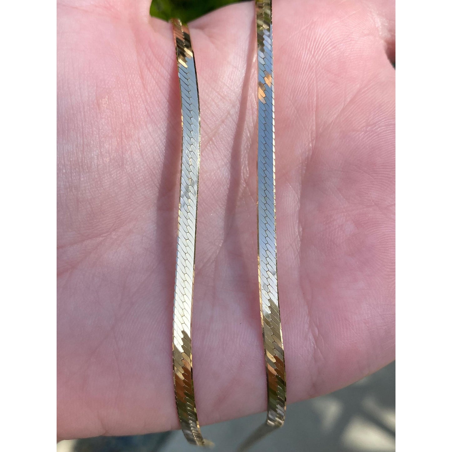 Vintage Solid 14k Yellow Gold Long Herringbone Chain Necklace - 30 inches