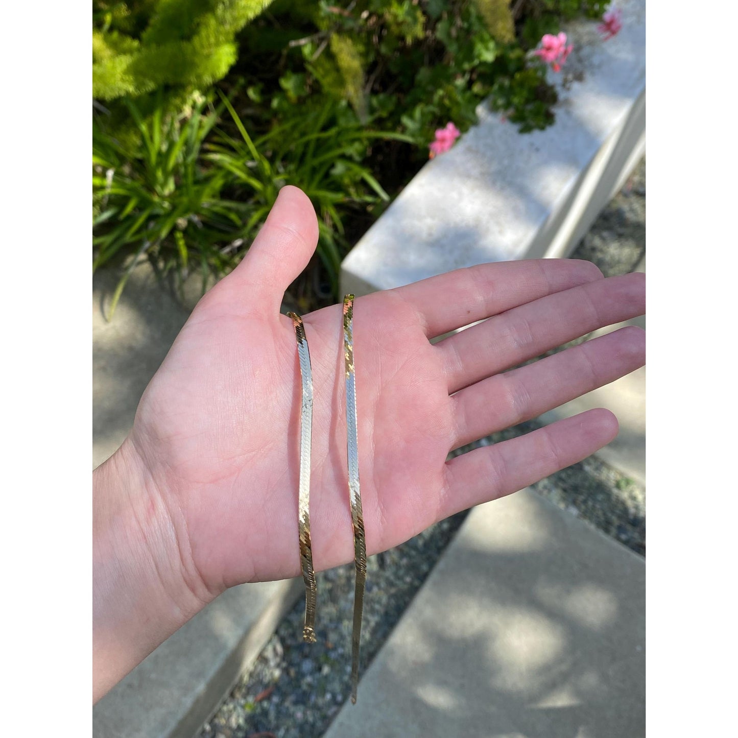 Vintage Solid 14k Yellow Gold Long Herringbone Chain Necklace - 30 inches