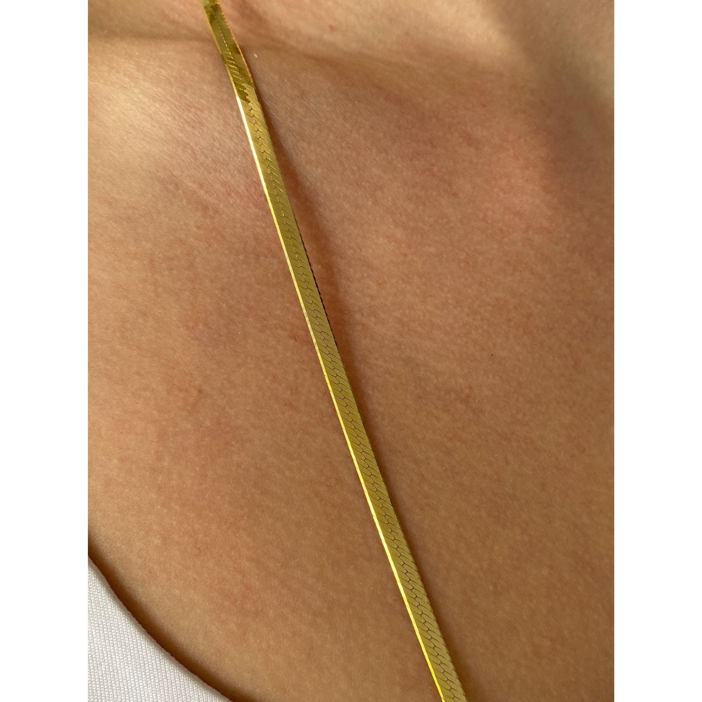 Vintage Solid 14k Yellow Gold Long Herringbone Chain Necklace - 30 inches