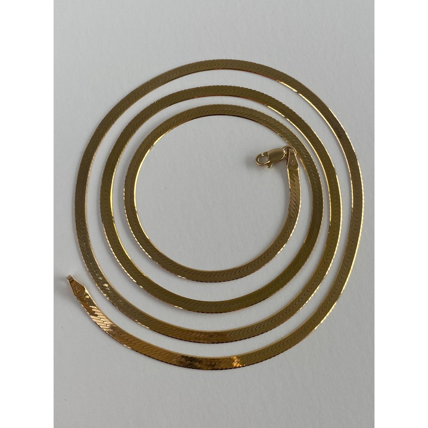 Vintage Solid 14k Yellow Gold Long Herringbone Chain Necklace - 30 inches