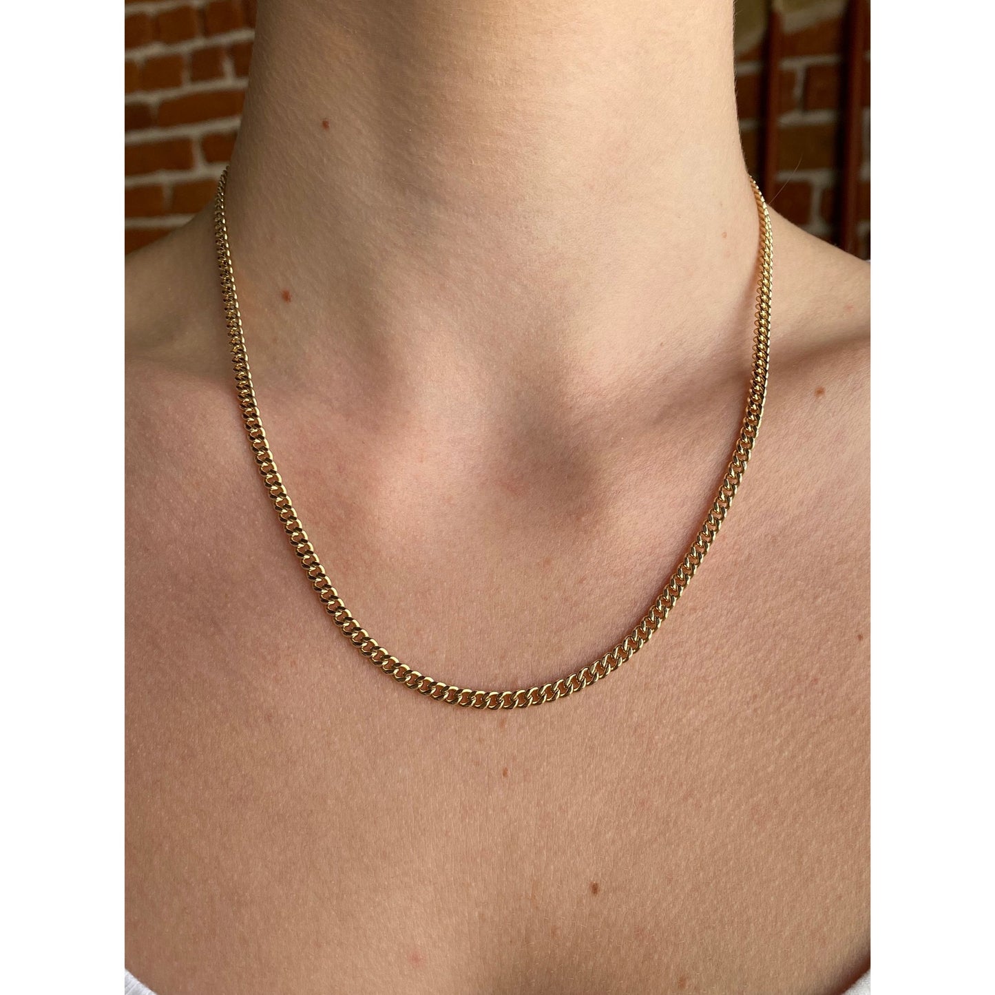 Vintage Solid 14k Yellow Gold Curb Chain Necklace - 18 inches