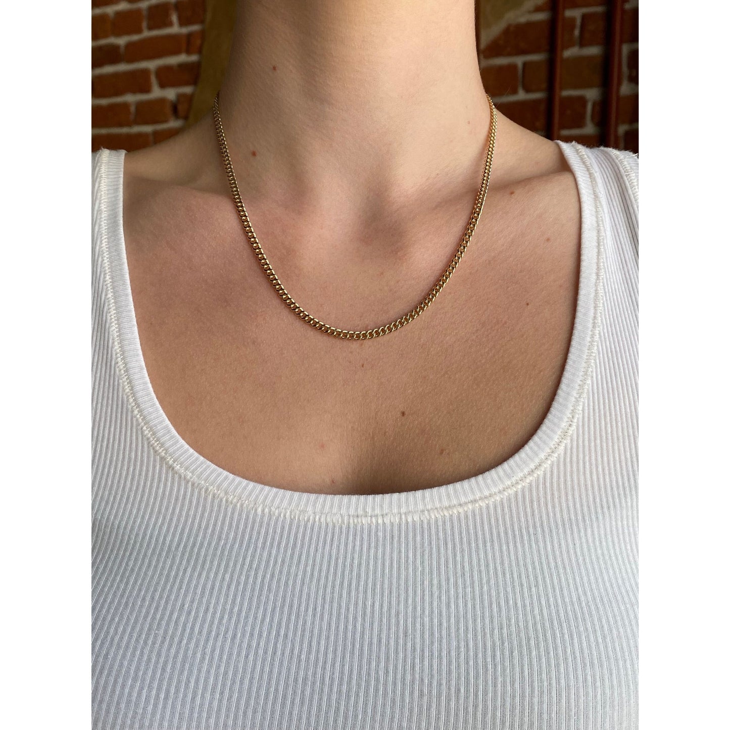 Vintage Solid 14k Yellow Gold Curb Chain Necklace - 18 inches