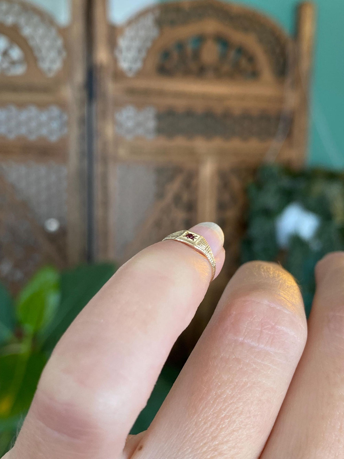 Vintage Solid 10k Yellow Gold Red Cubic Zirconia Designed Baby Ring