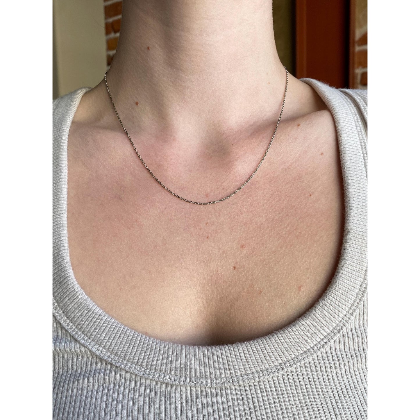 Solid 14k White Gold Dainty Chain Necklace - 18 inches
