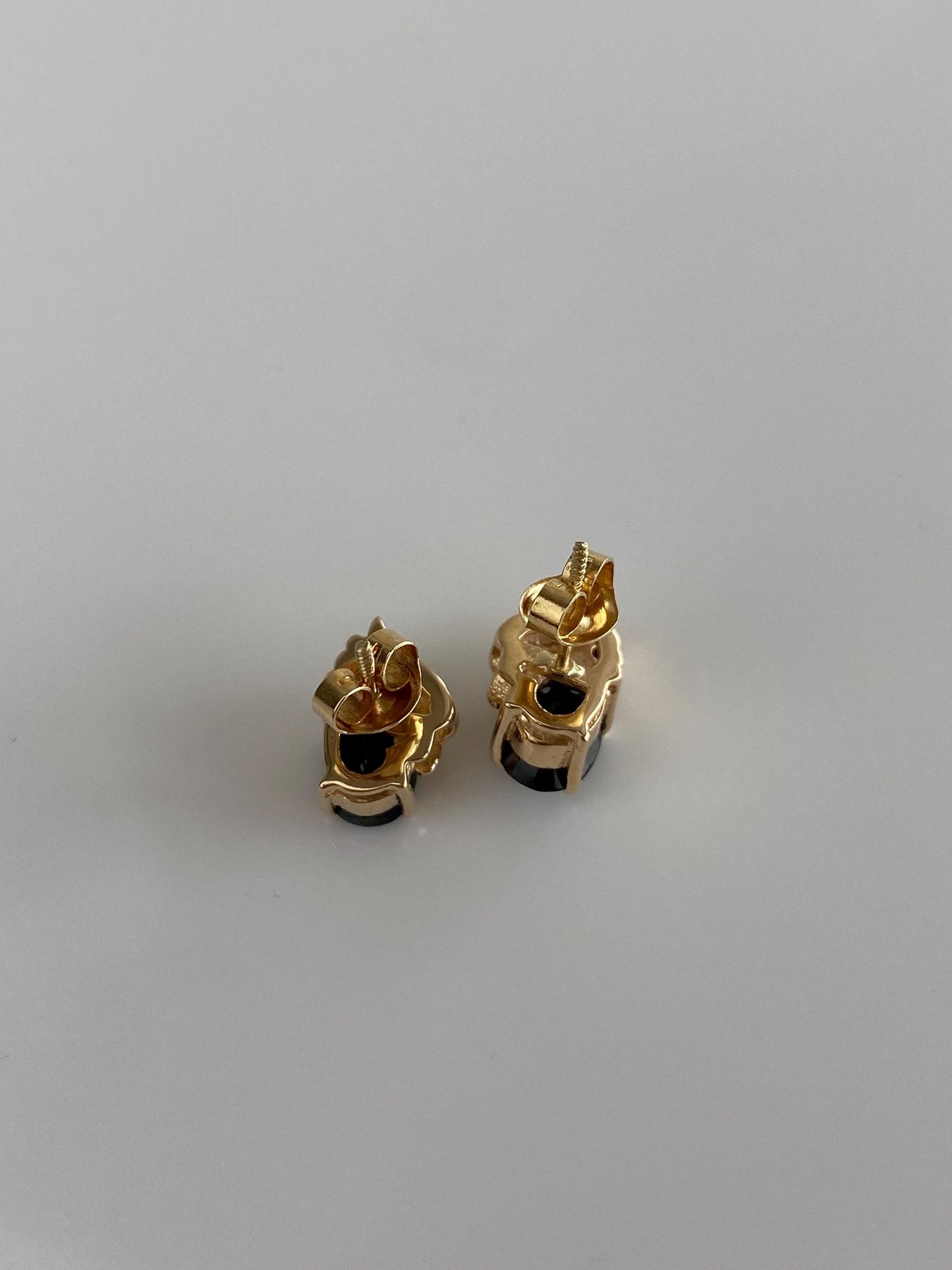 Vintage Solid 14k Yellow Gold Blue Sapphire Diamond Stud Earrings