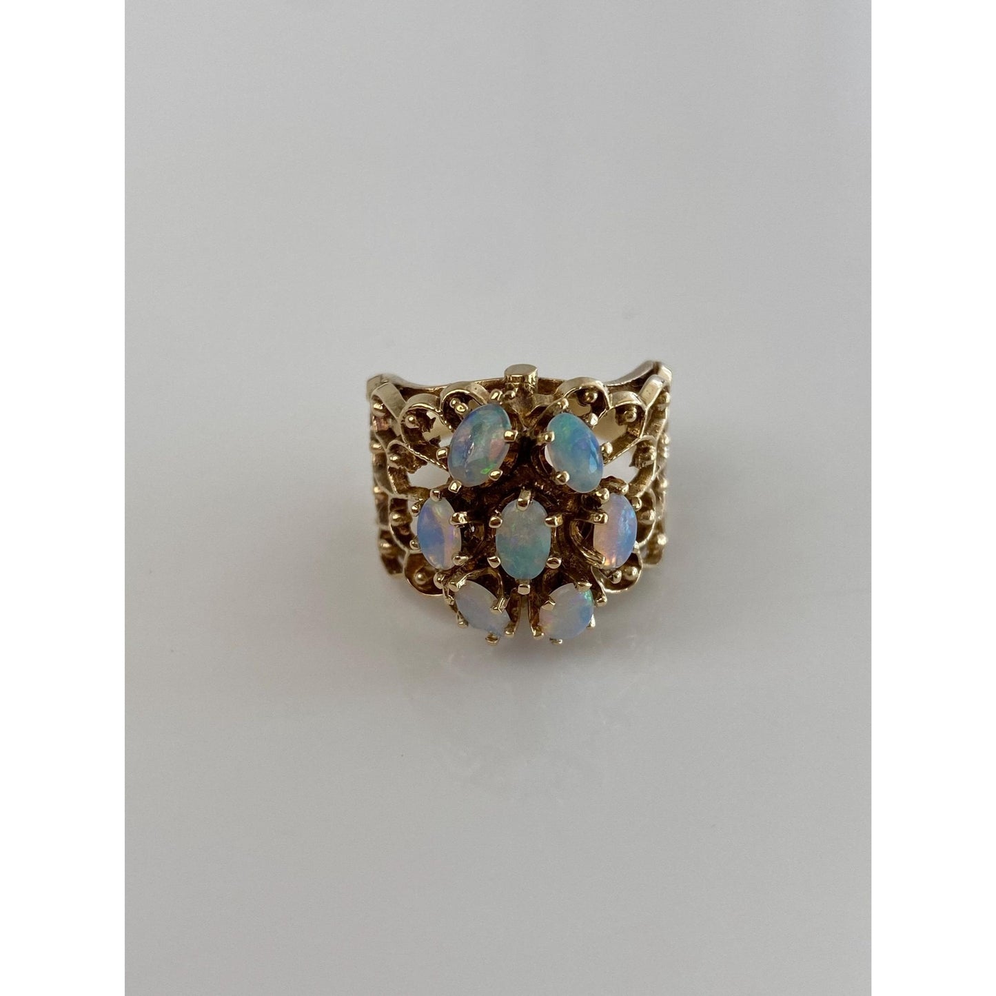 Vintage Solid 14k Yellow Gold Opal Cluster Ring - Size 6.25
