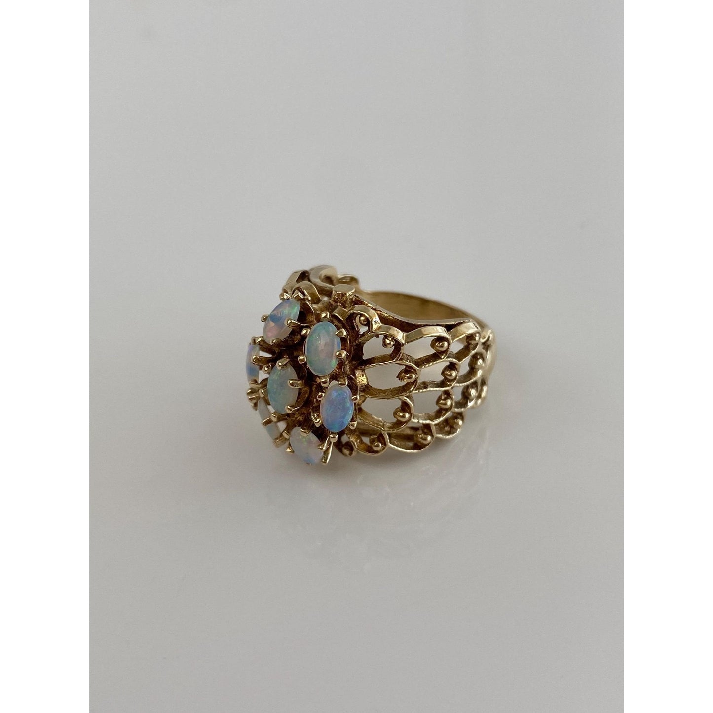 Vintage Solid 14k Yellow Gold Opal Cluster Ring - Size 6.25
