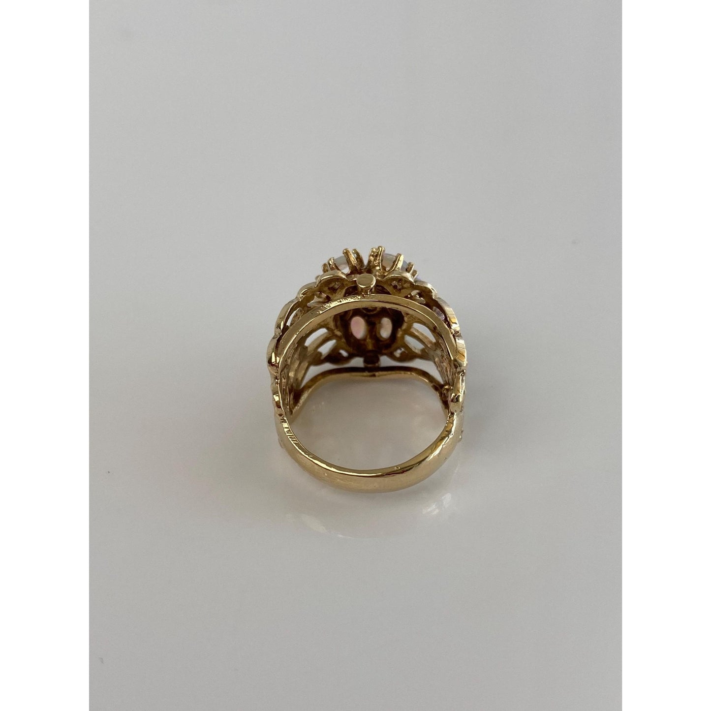 Vintage Solid 14k Yellow Gold Opal Cluster Ring - Size 6.25