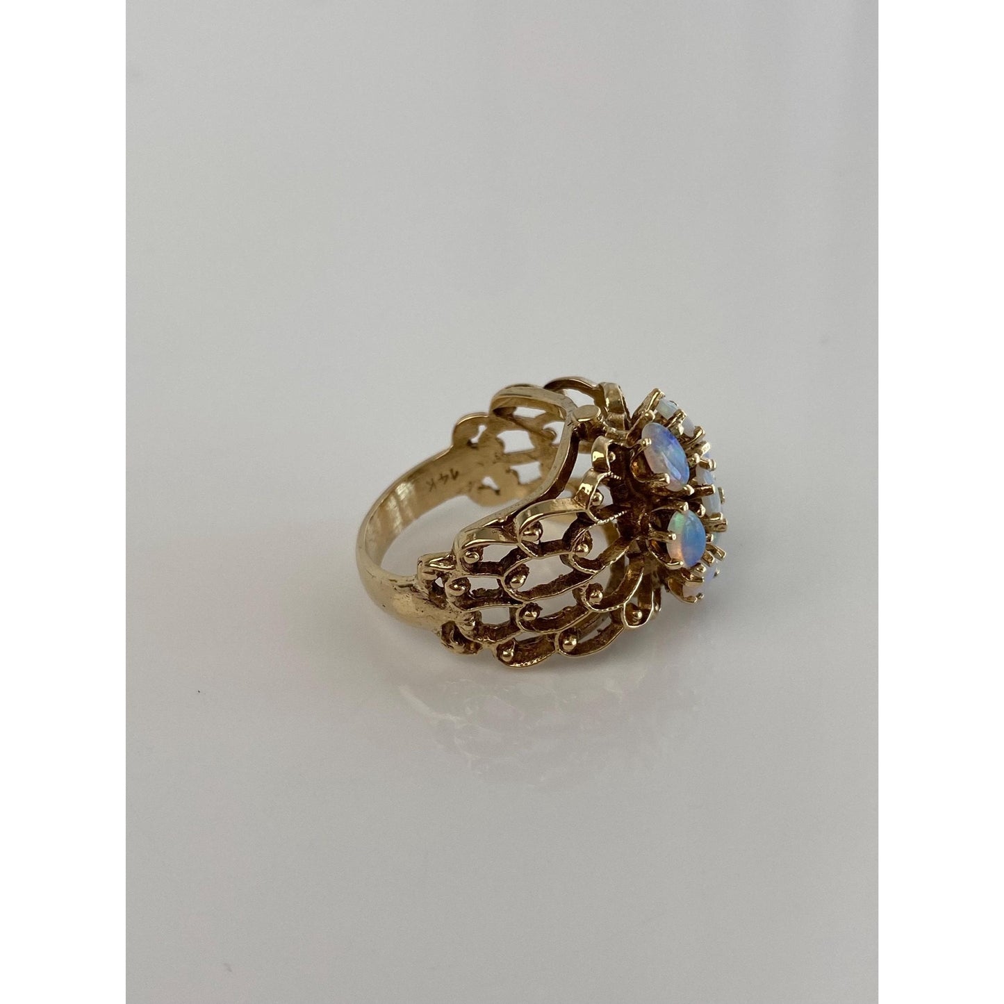 Vintage Solid 14k Yellow Gold Opal Cluster Ring - Size 6.25