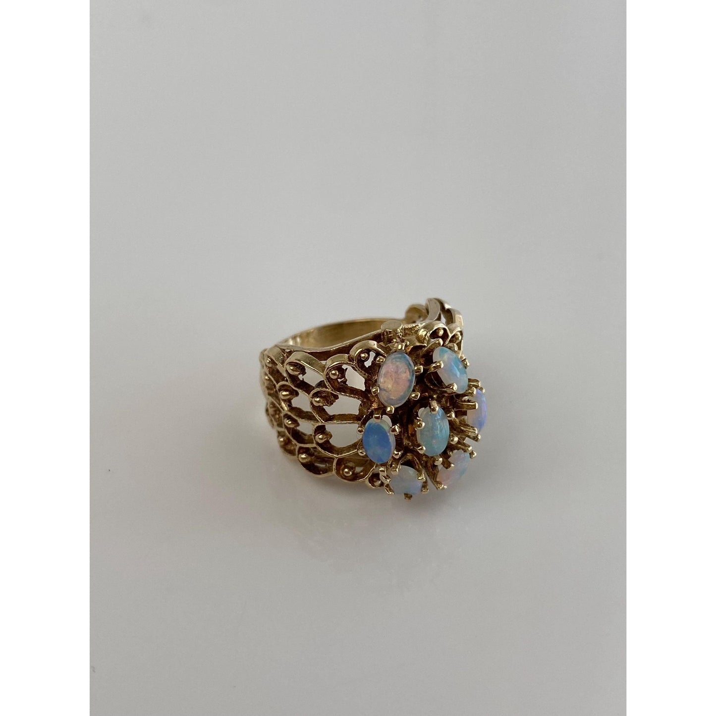 Vintage Solid 14k Yellow Gold Opal Cluster Ring - Size 6.25