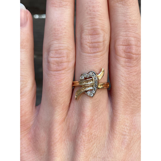 Vintage Solid 14k White & Yellow Gold Diamond Heart Ring - Size 6