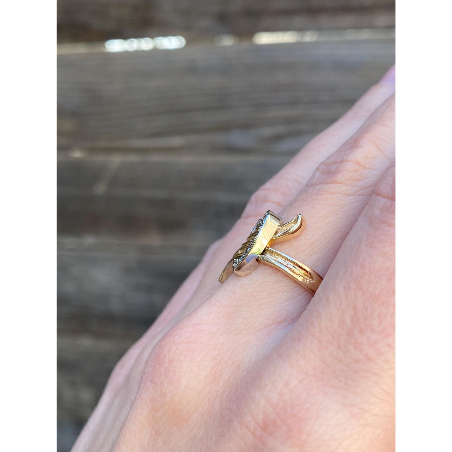 Vintage Solid 14k White & Yellow Gold Diamond Heart Ring - Size 6