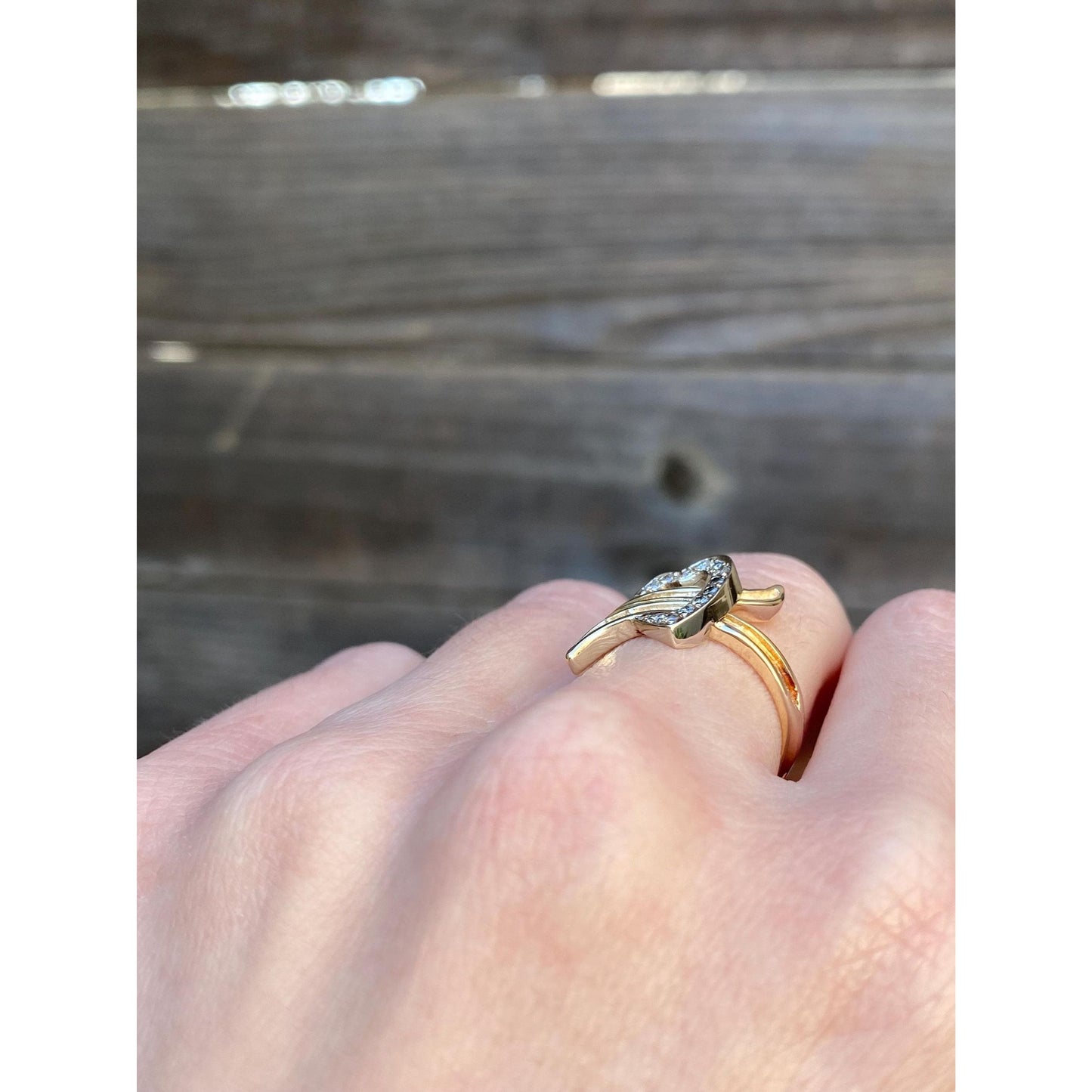 Vintage Solid 14k White & Yellow Gold Diamond Heart Ring - Size 6