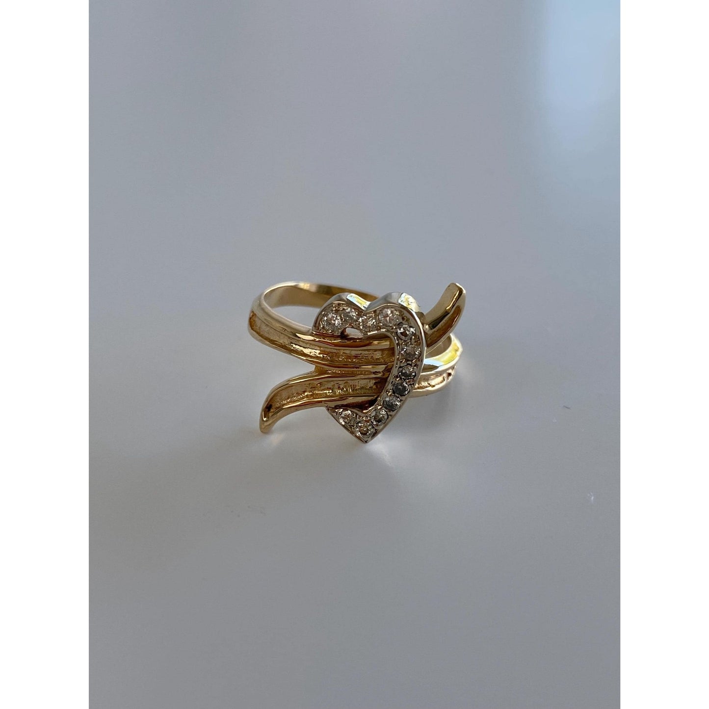 Vintage Solid 14k White & Yellow Gold Diamond Heart Ring - Size 6