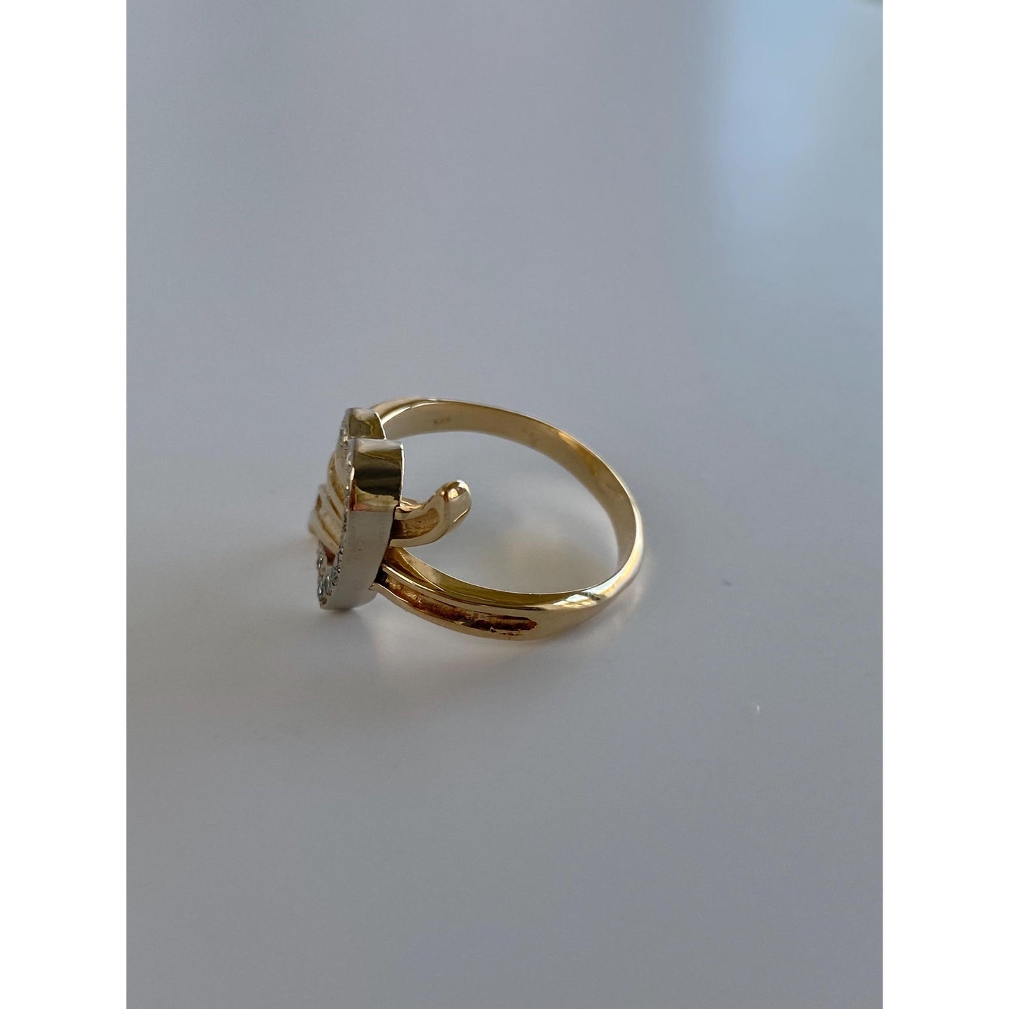 Vintage Solid 14k White & Yellow Gold Diamond Heart Ring - Size 6