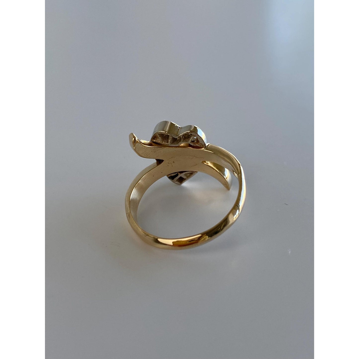 Vintage Solid 14k White & Yellow Gold Diamond Heart Ring - Size 6