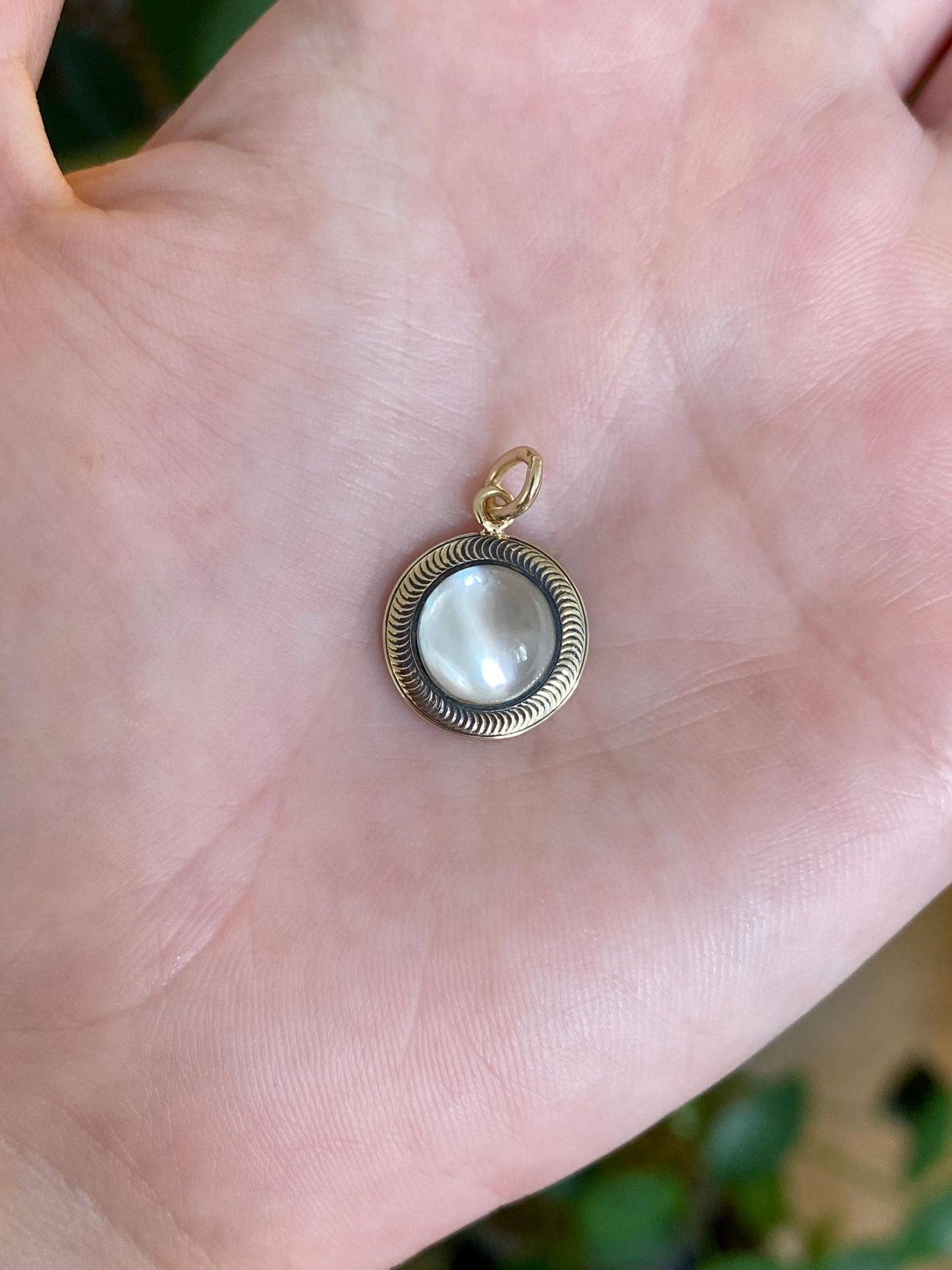 Vintage Solid 14k Yellow Gold Moonstone Cufflink Conversion Charm
