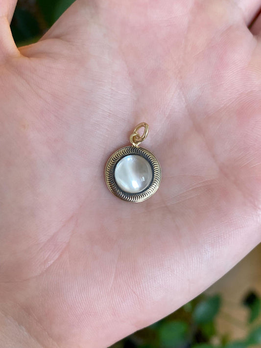 Vintage Solid 14k Yellow Gold Moonstone Cufflink Conversion Charm