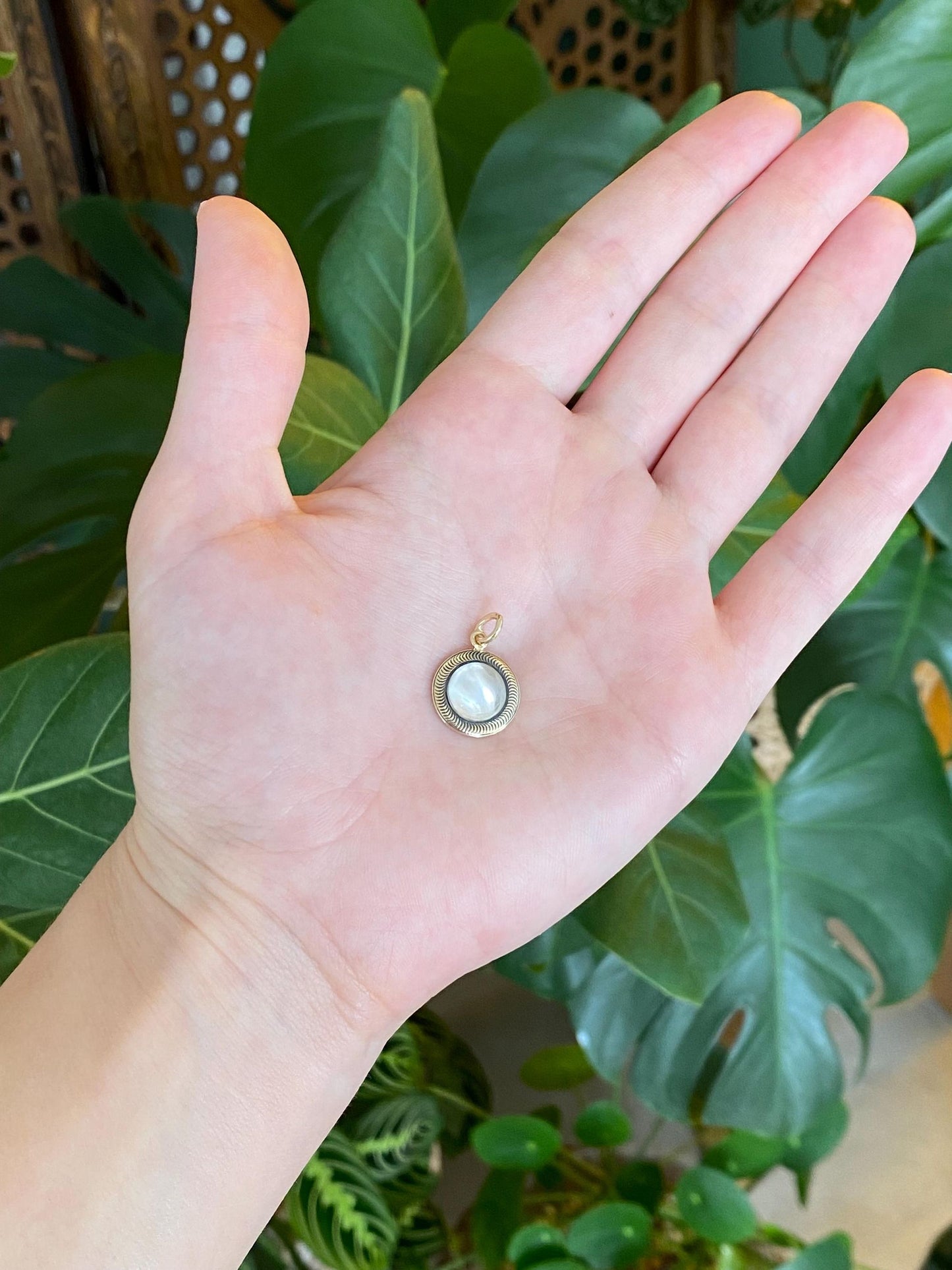 Vintage Solid 14k Yellow Gold Moonstone Cufflink Conversion Charm
