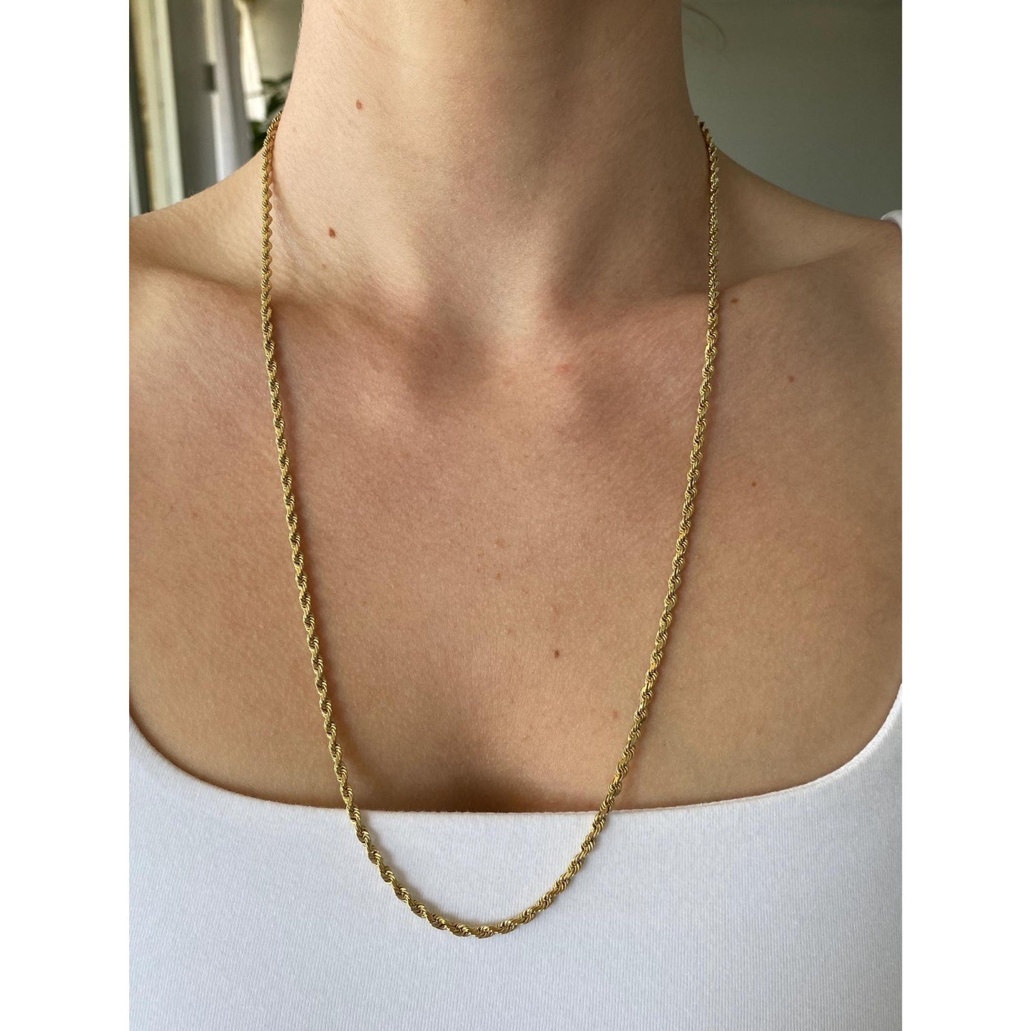 Vintage Solid 14k Yellow Gold Rope Chain Necklace - 24.5 inches