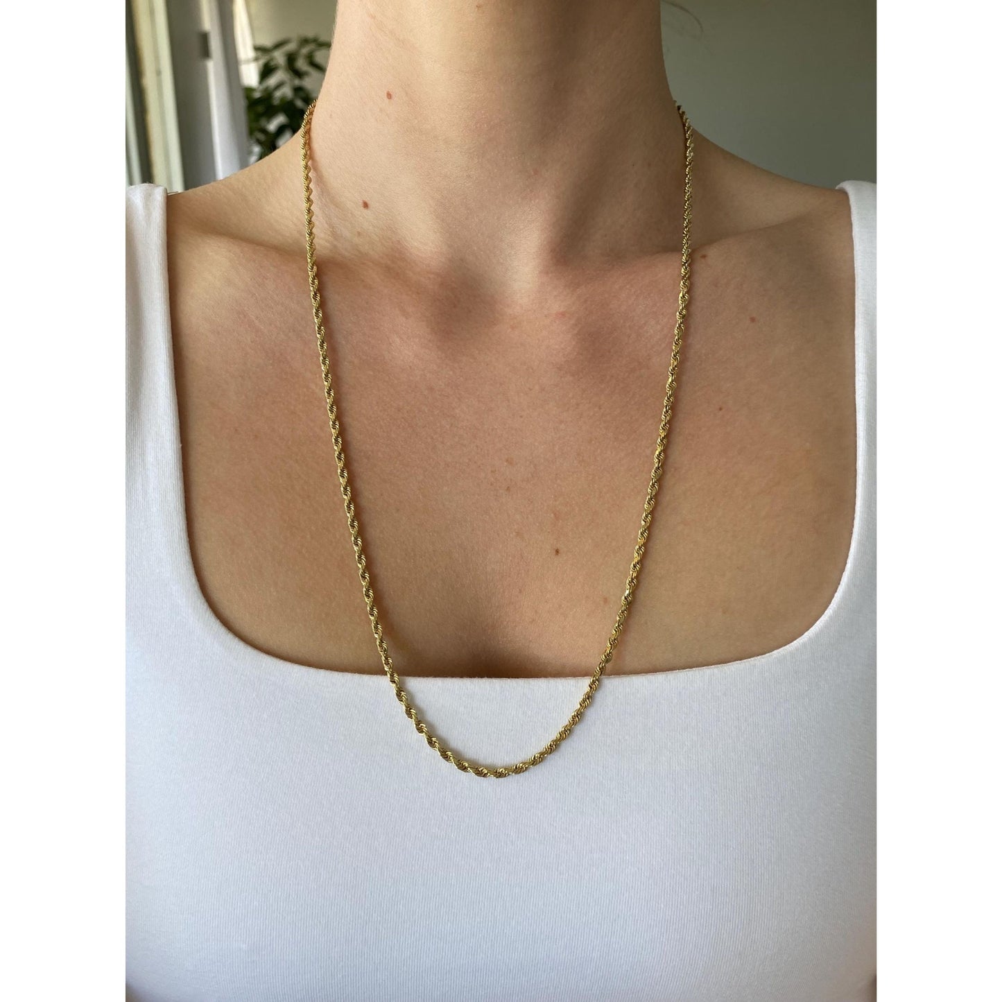 Vintage Solid 14k Yellow Gold Rope Chain Necklace - 24.5 inches