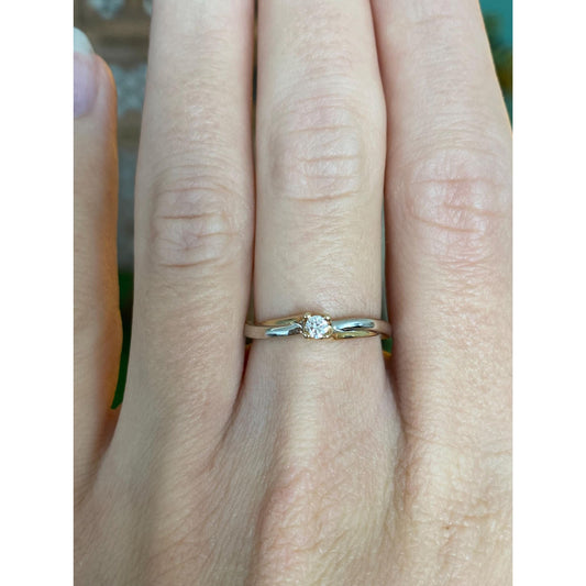 Vintage Solid 14k White & Yellow Gold Diamond Twist Ring - Size 6.25