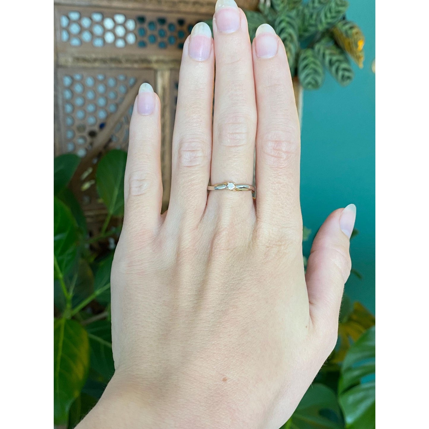 Vintage Solid 14k White & Yellow Gold Diamond Twist Ring - Size 6.25