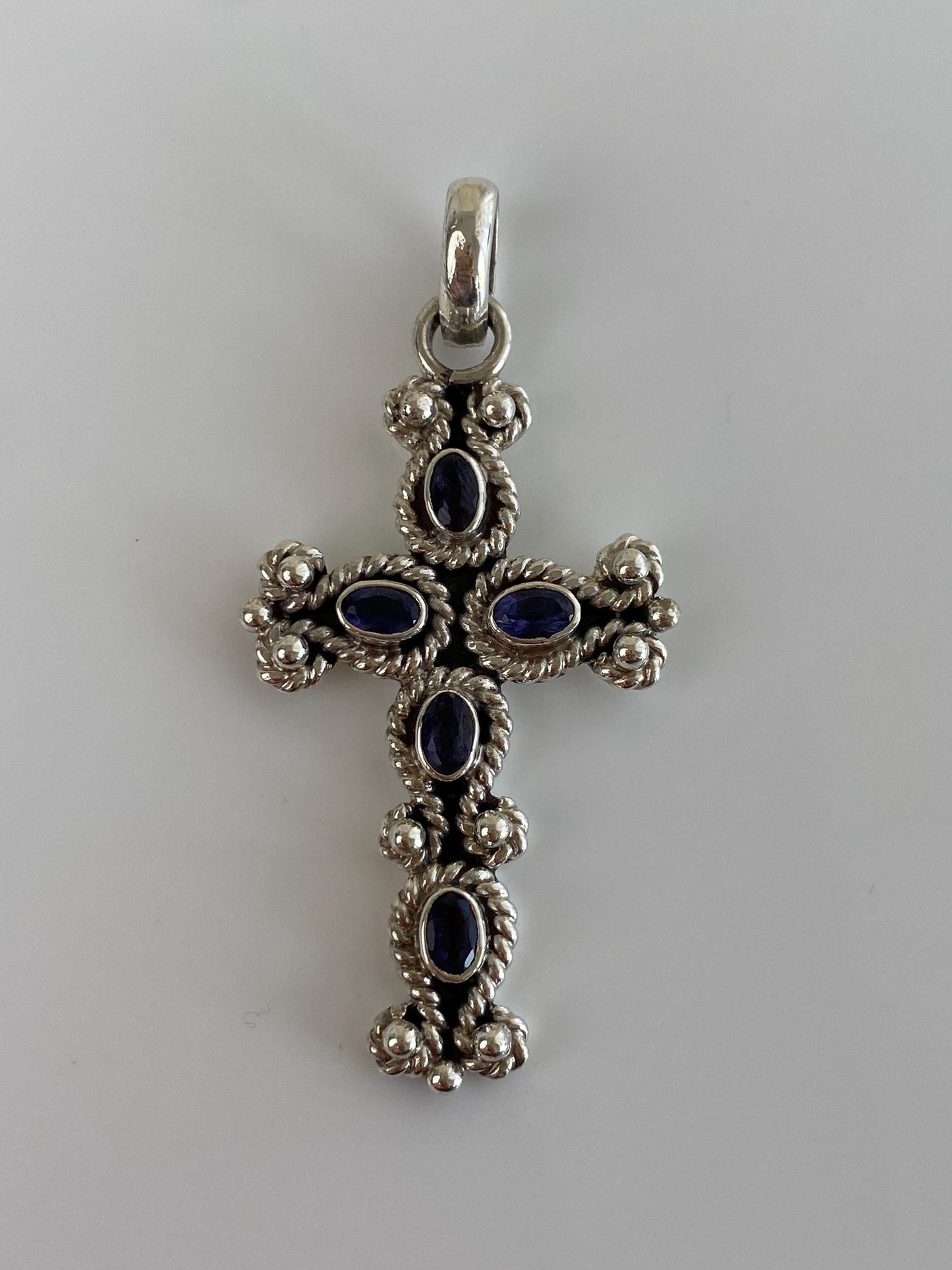 Vintage Solid Sterling Silver Purple Cubic Zirconia Cross Charm