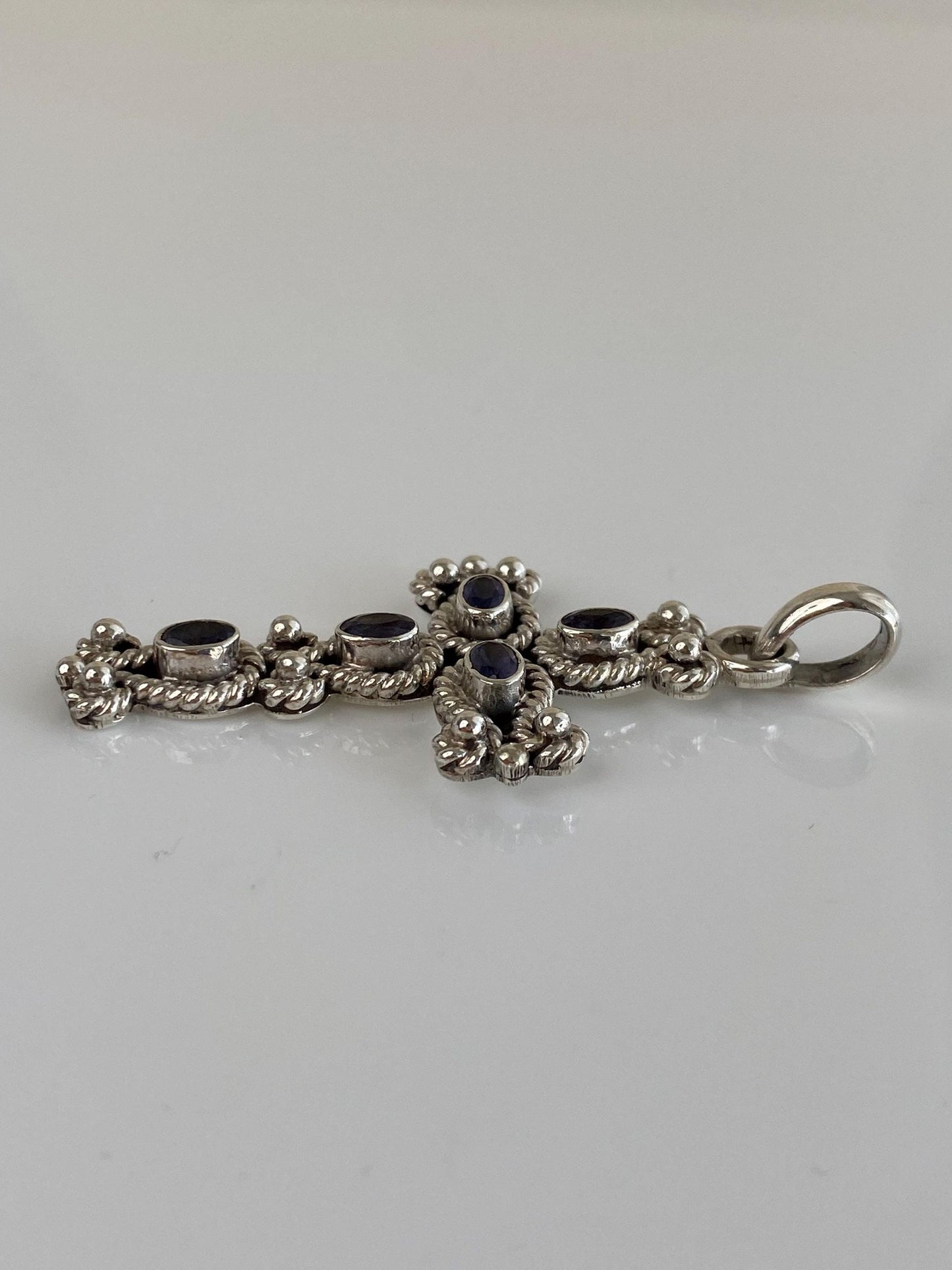 Vintage Solid Sterling Silver Purple Cubic Zirconia Cross Charm