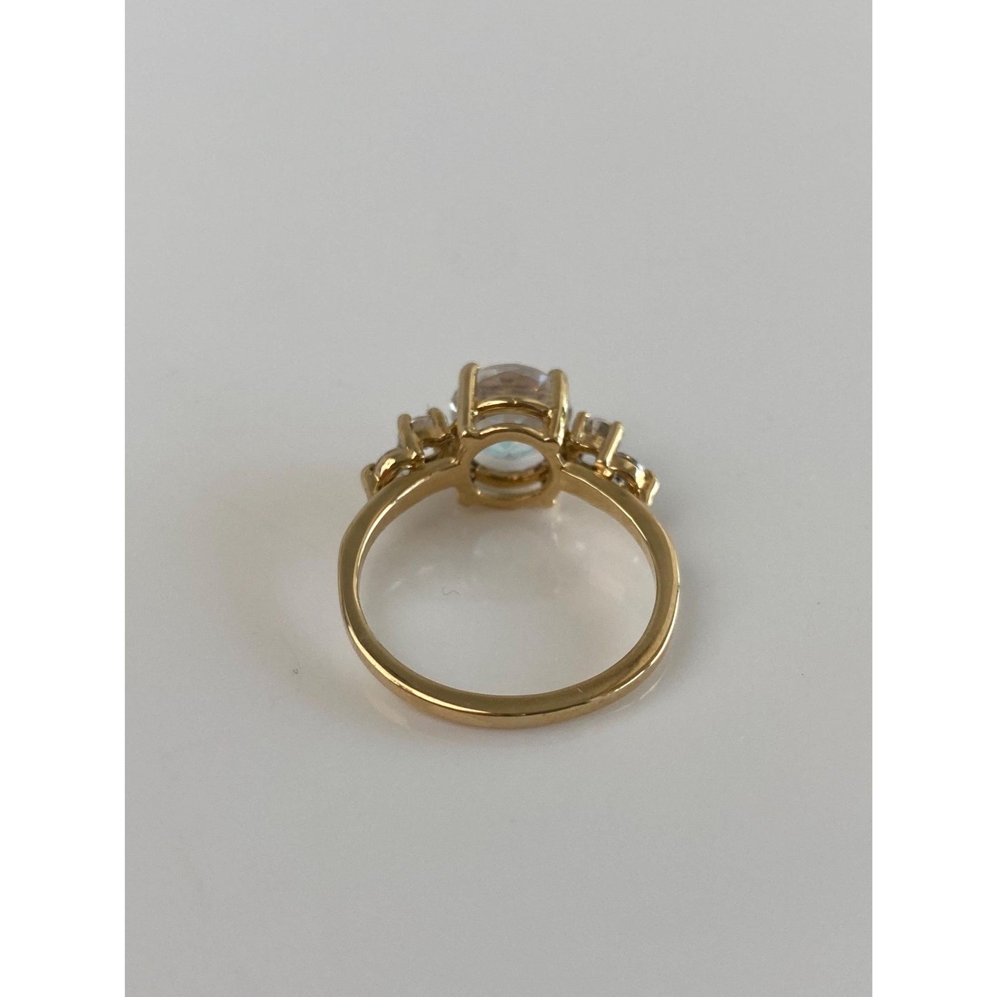 Vintage Solid 14k Yellow Gold Aura Quartz & Cubic Zirconia Ring - Size 7.25