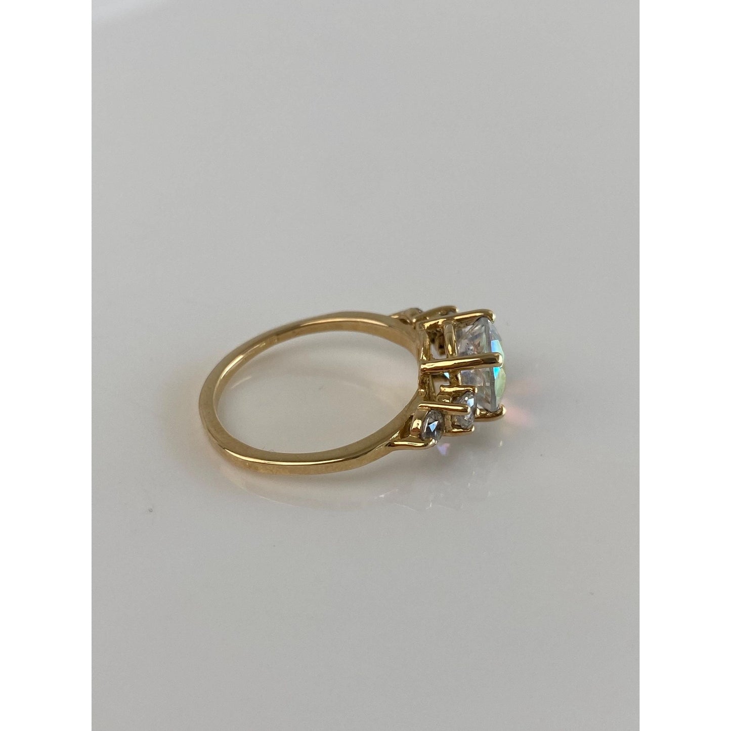 Vintage Solid 14k Yellow Gold Aura Quartz & Cubic Zirconia Ring - Size 7.25