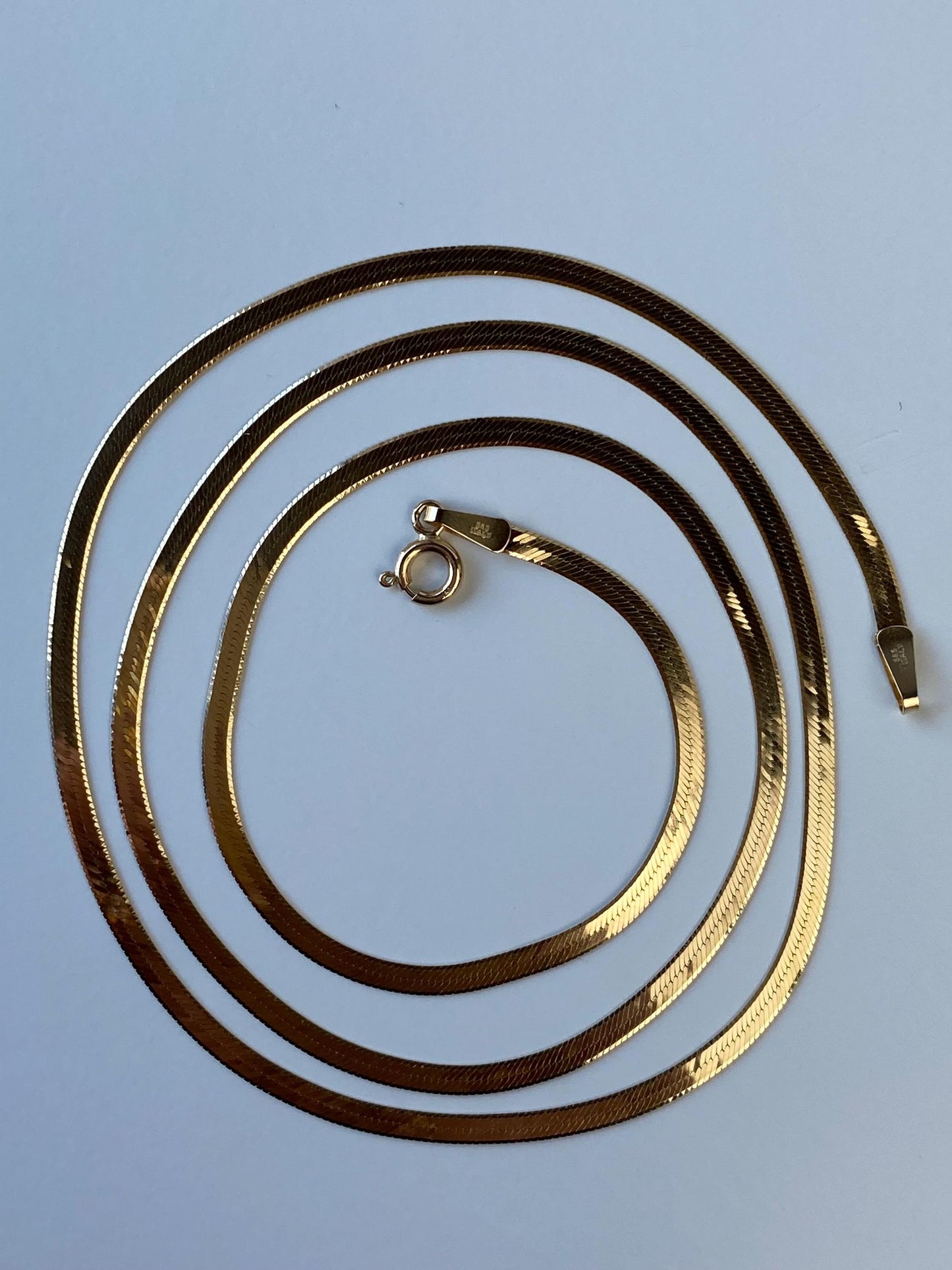 Vintage Solid 14k Yellow Gold Slim Herringbone Chain Necklace - 24 inches