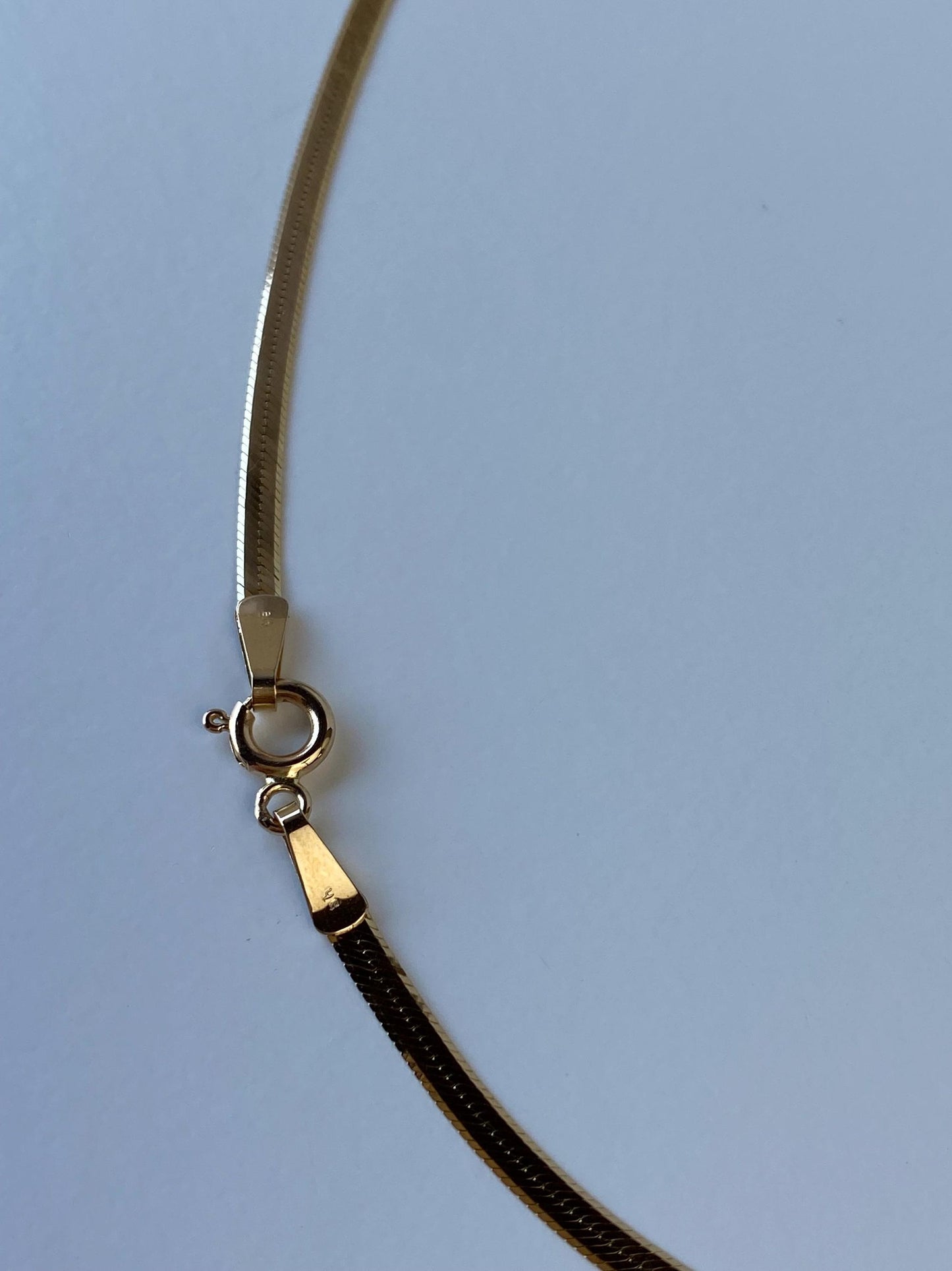 Vintage Solid 14k Yellow Gold Slim Herringbone Chain Necklace - 24 inches