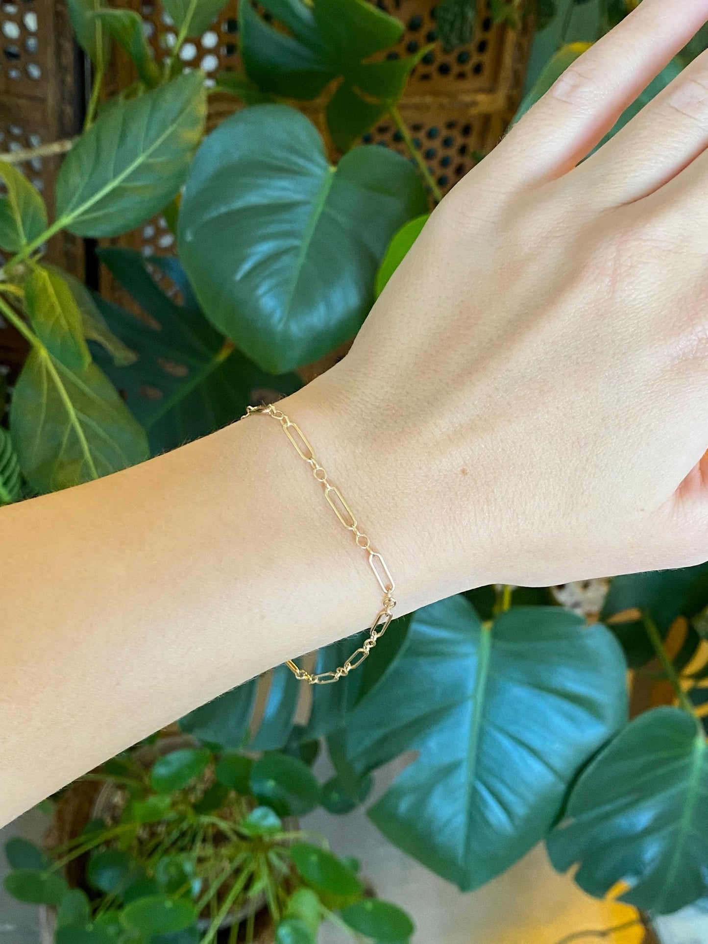 Vintage Solid 14k Yellow Gold Trombone Albert Link Bracelet - 7.5 inches