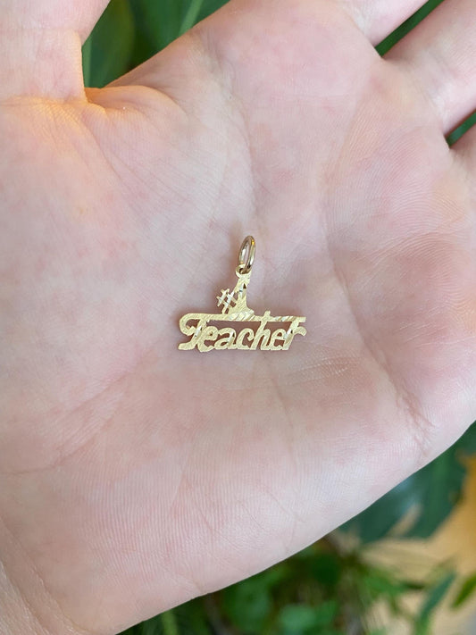 Solid 14k Yellow Gold '#1 Teacher' Charm