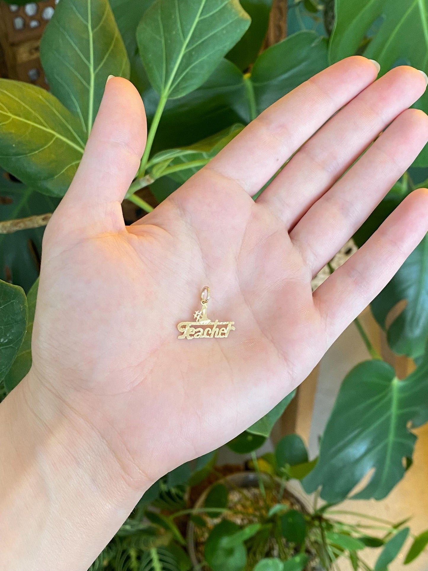 Solid 14k Yellow Gold '#1 Teacher' Charm