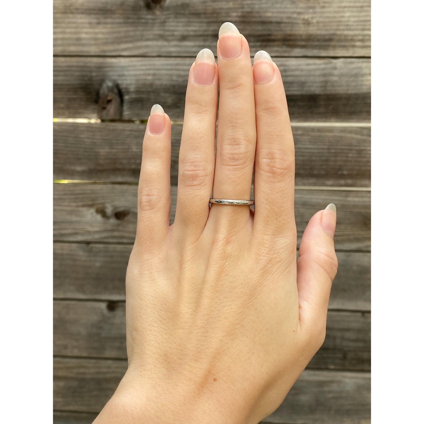 Vintage Solid 14k White Gold Designed Miligrain Ring Band - Size 7