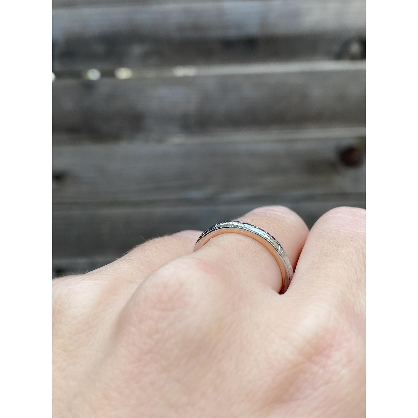 Vintage Solid 14k White Gold Designed Miligrain Ring Band - Size 7