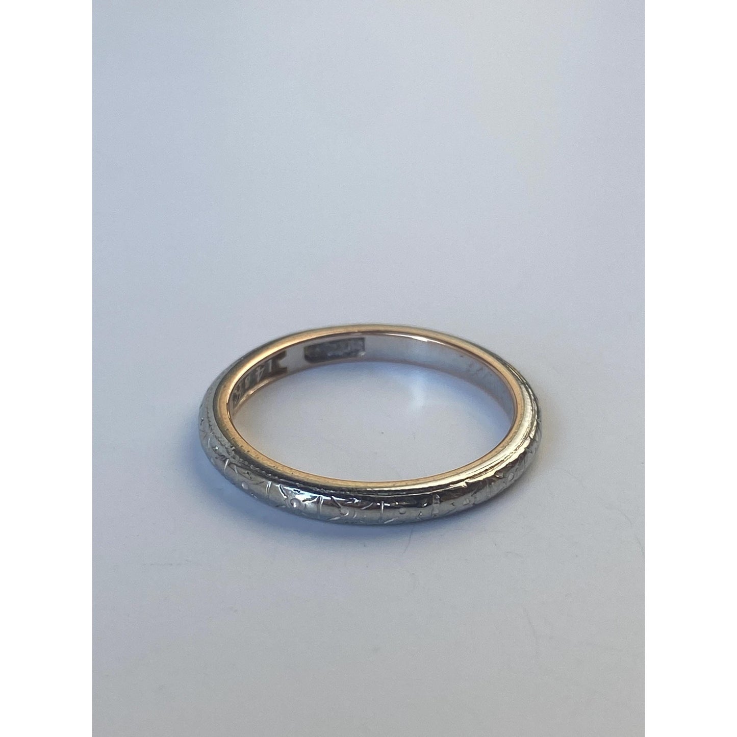 Vintage Solid 14k White Gold Designed Miligrain Ring Band - Size 7