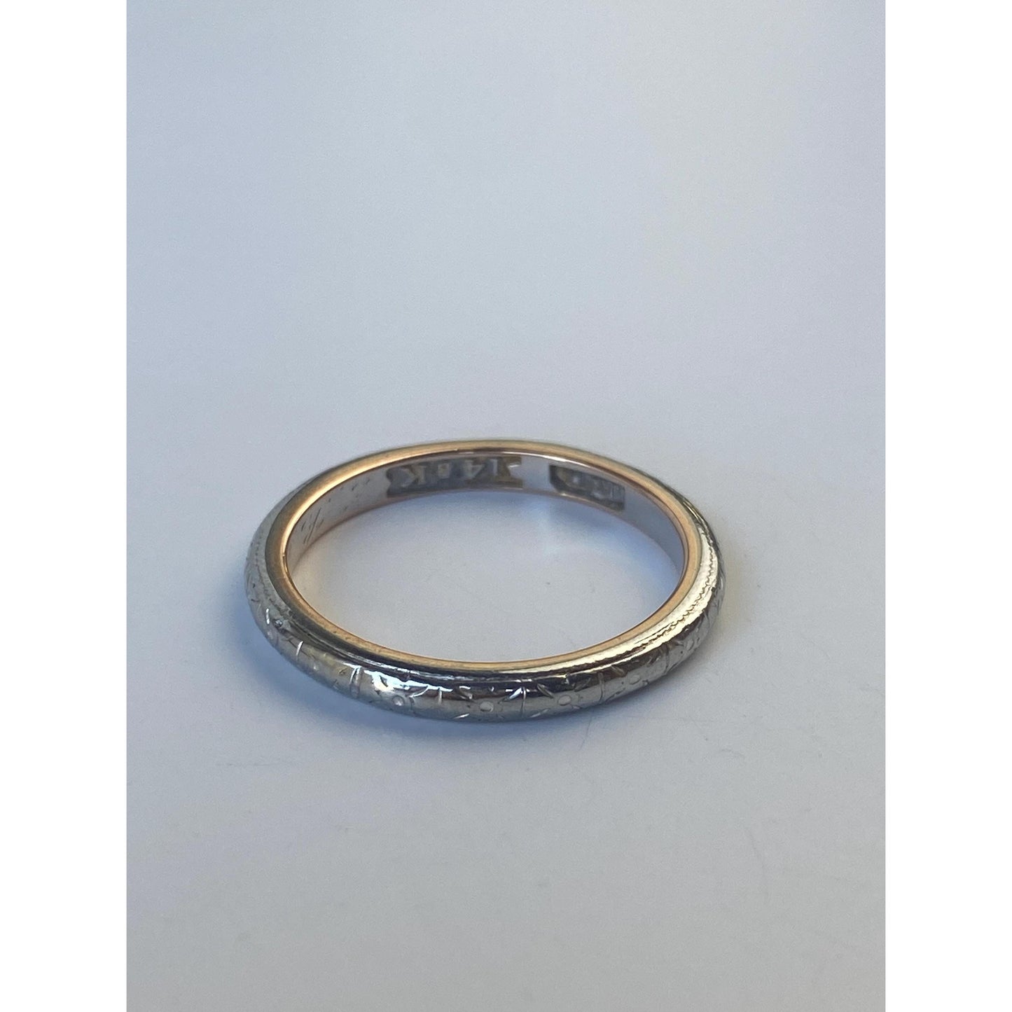 Vintage Solid 14k White Gold Designed Miligrain Ring Band - Size 7