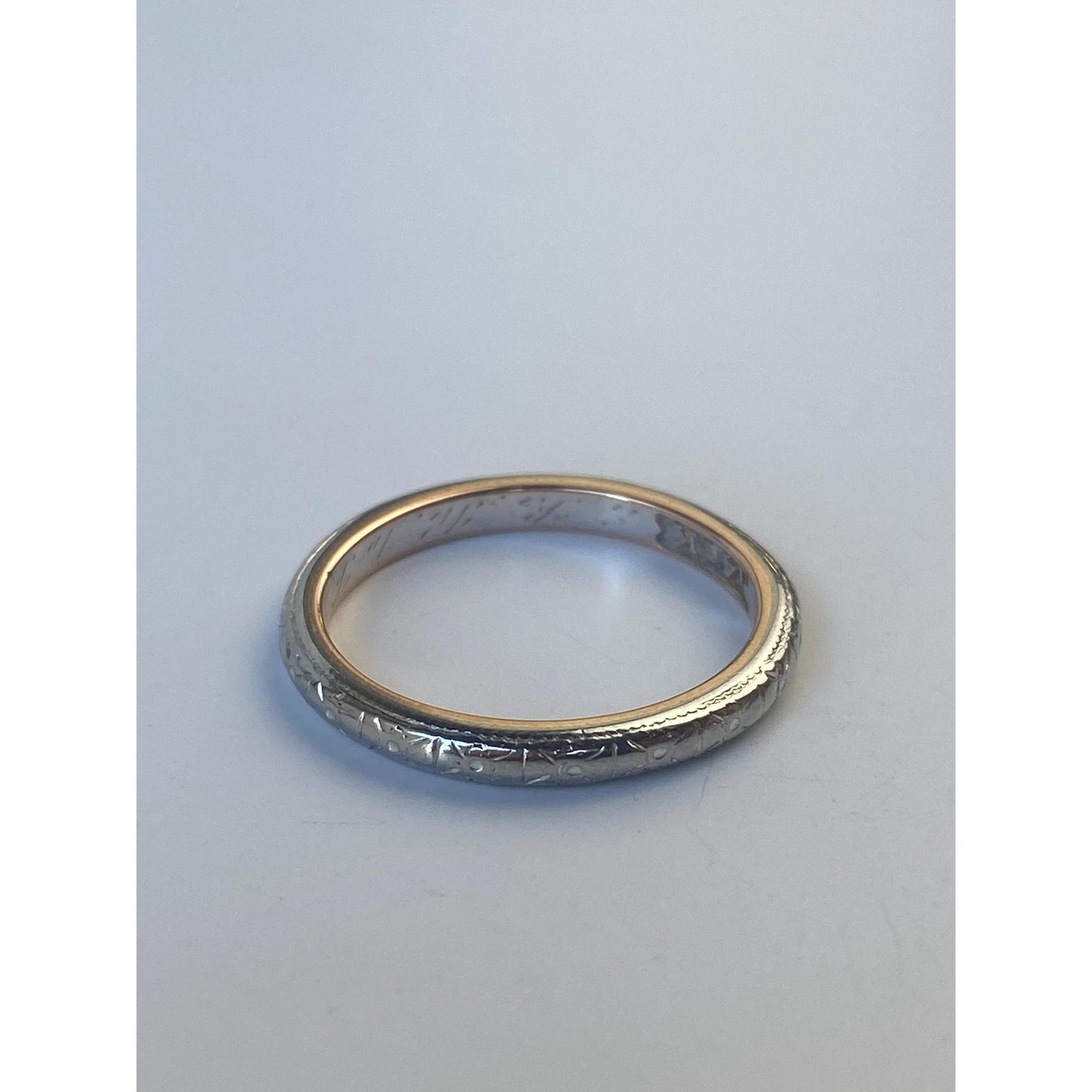 Vintage Solid 14k White Gold Designed Miligrain Ring Band - Size 7