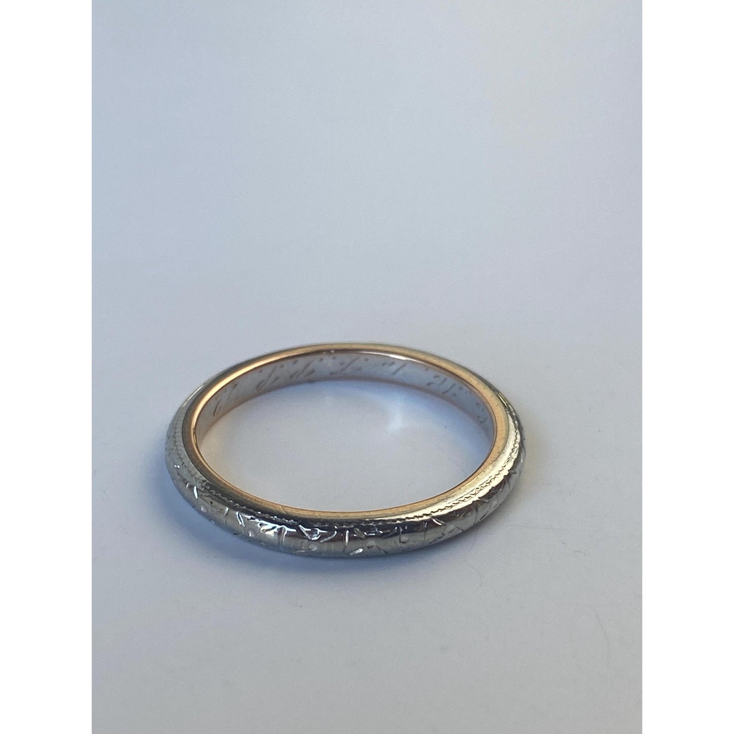 Vintage Solid 14k White Gold Designed Miligrain Ring Band - Size 7