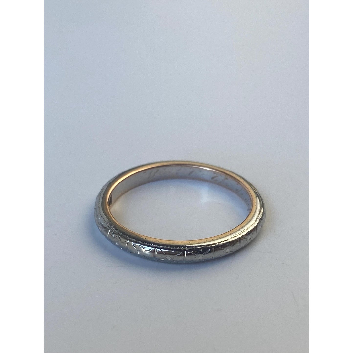 Vintage Solid 14k White Gold Designed Miligrain Ring Band - Size 7