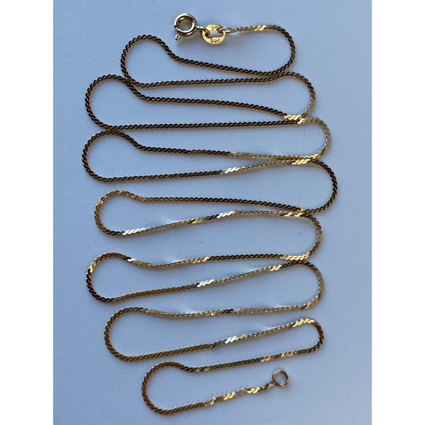 Vintage Solid 14k Yellow Gold Long Serpentine Chain Necklace - 30.5 inches
