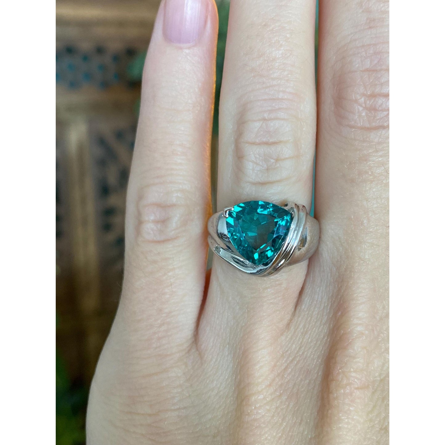 Vintage Solid 10k White Gold Green Topaz Ring - Size 4.5