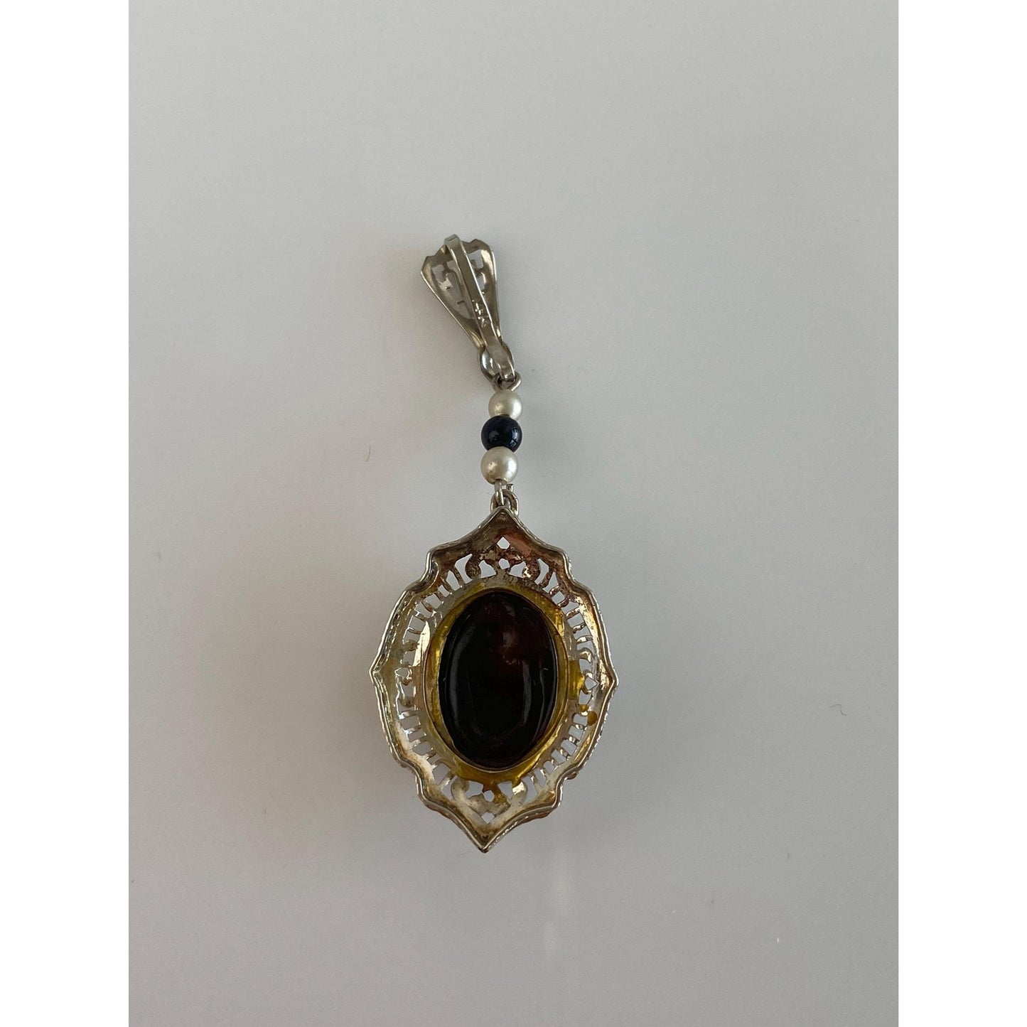 Vintage Solid 14k White Gold Cameo Seed Pearls Charm