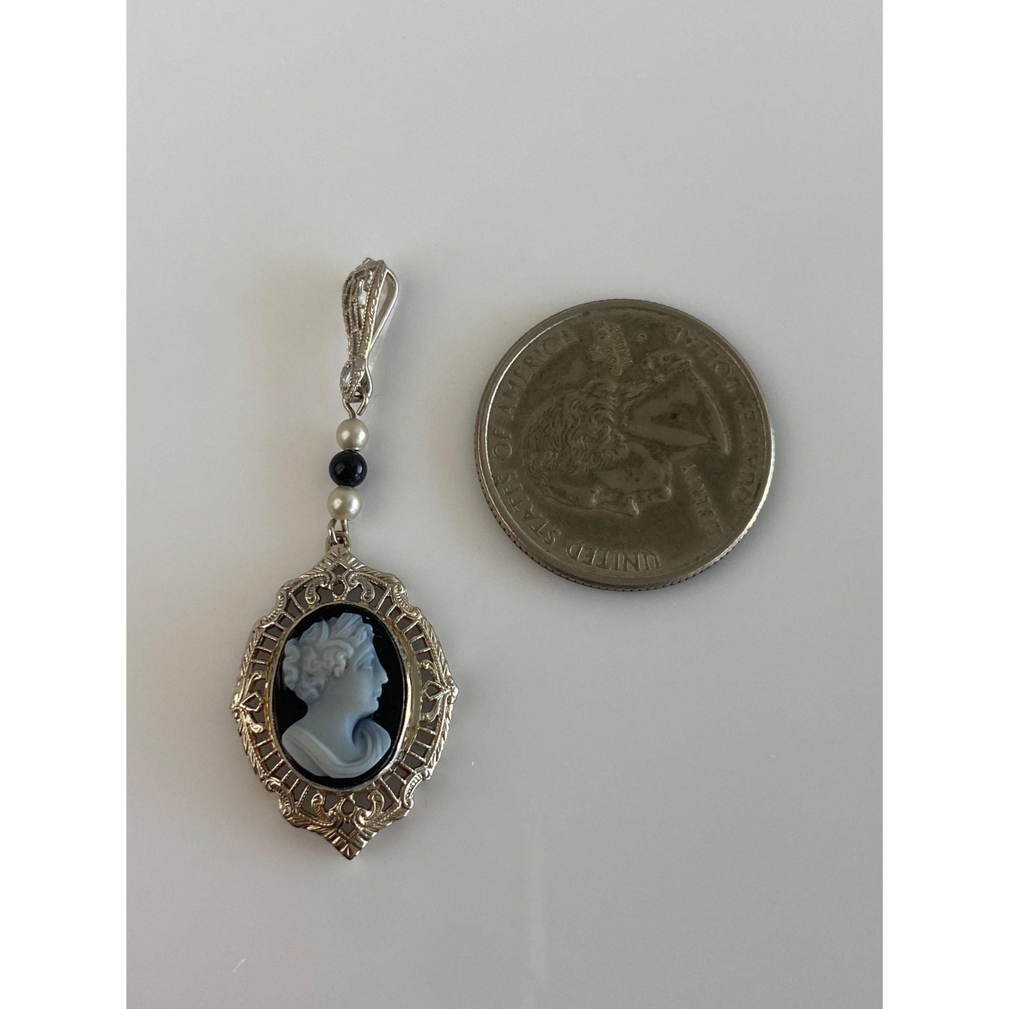 Vintage Solid 14k White Gold Cameo Seed Pearls Charm